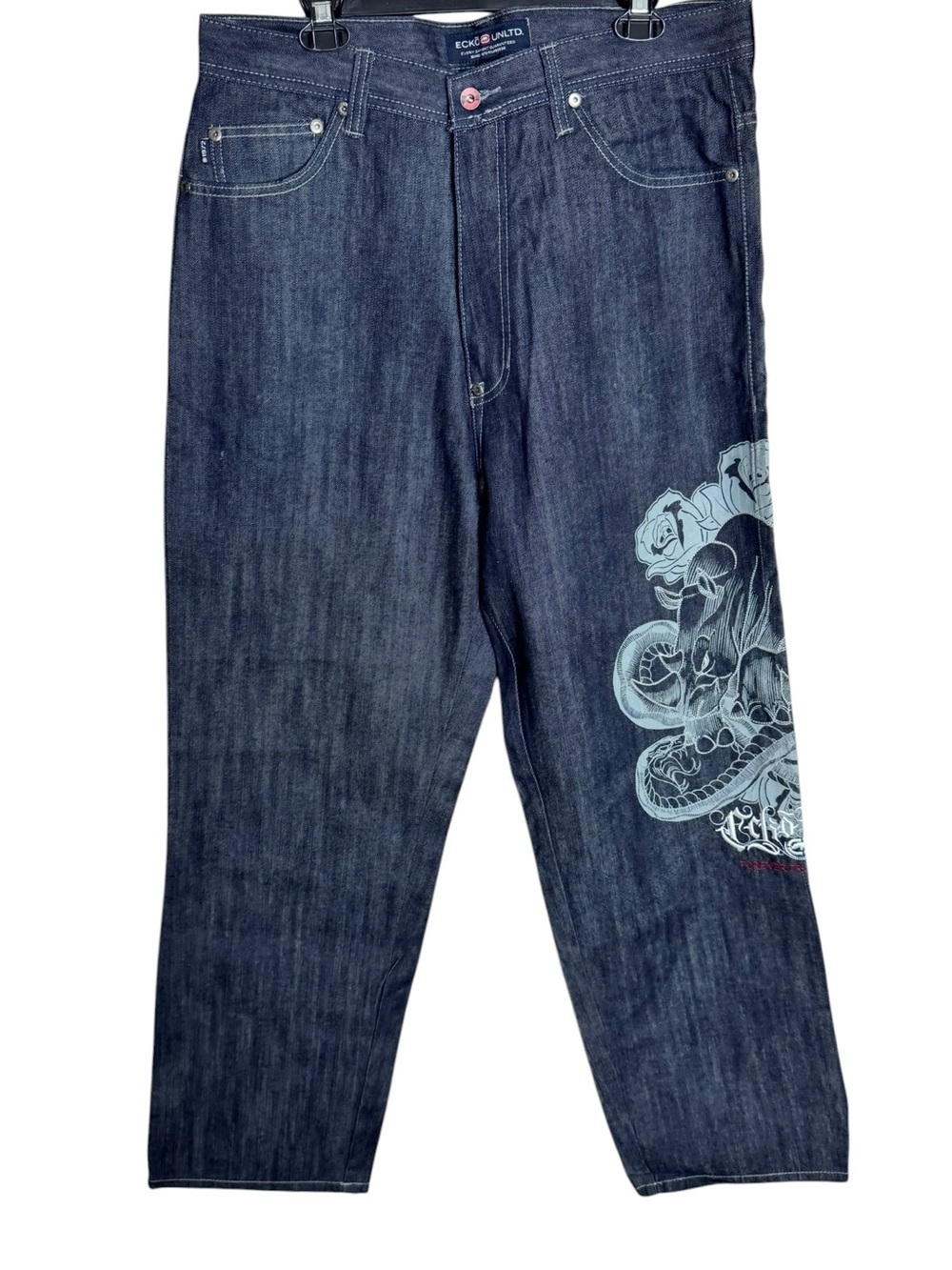 Ecko Unltd Baggy Jeans mens size 34x33 Snake Roses Embroidered Embellished NEW